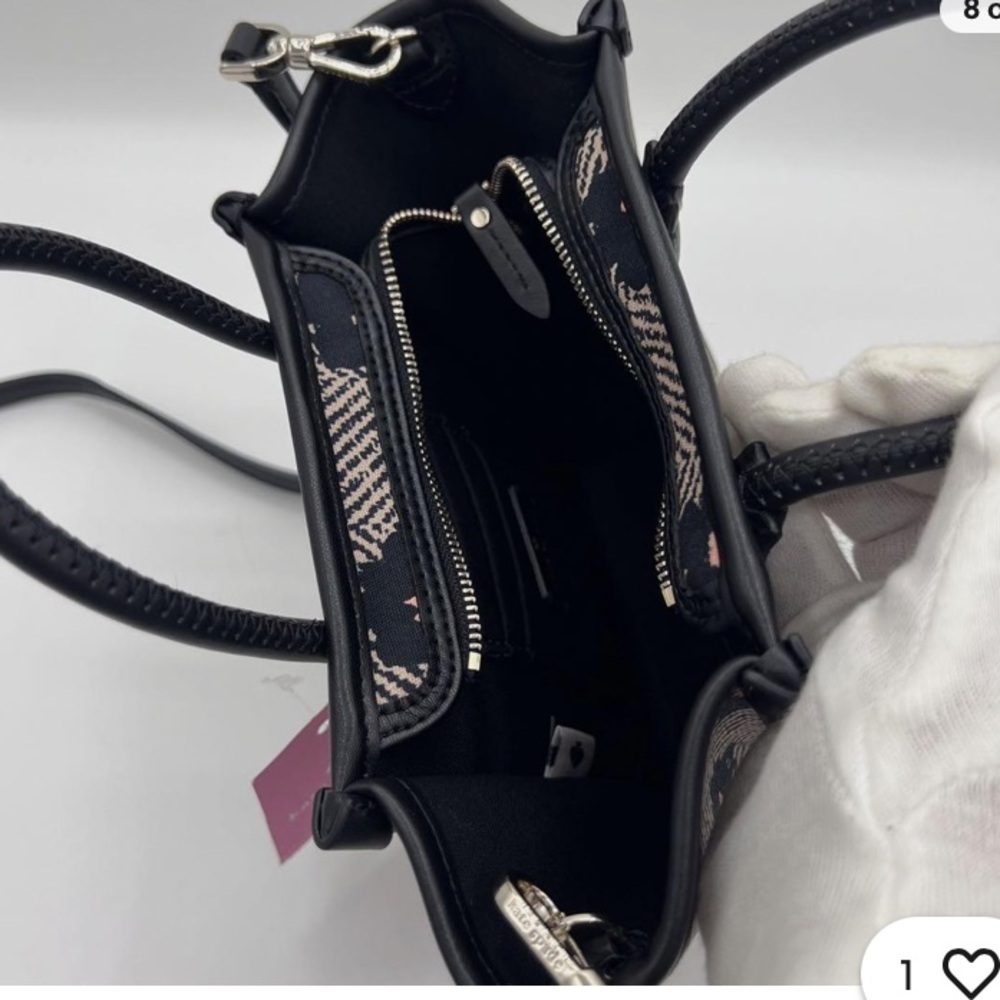 Kate Spade ♠️ Ella Mini Tote Bag Shoulder Bag Herringbone Flower Black ♠️ - Picture 6 of 6